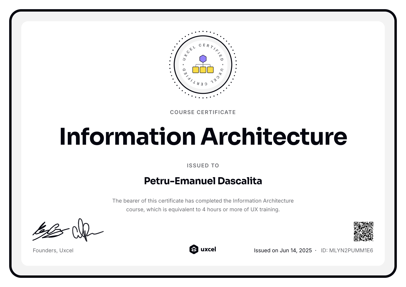 Petru-Emanuel Dascalita's certificate